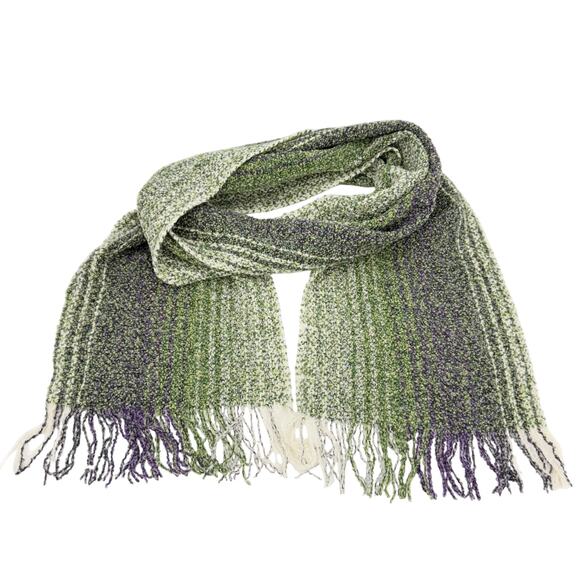 mucros weavers Ireland Extra Fine Merino Wool Cashmere Knit Striped Green Fringe - Picture 1 of 8